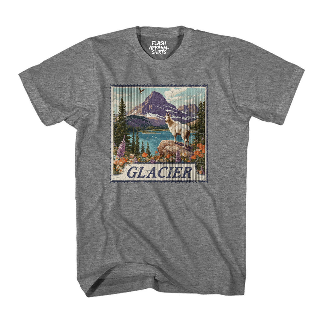 Glacier National Park Shirt Montana Stamp TShirt USA Camping Hiking T-Shirt Outdoor Wildlife Nature Tee Small to 5XL