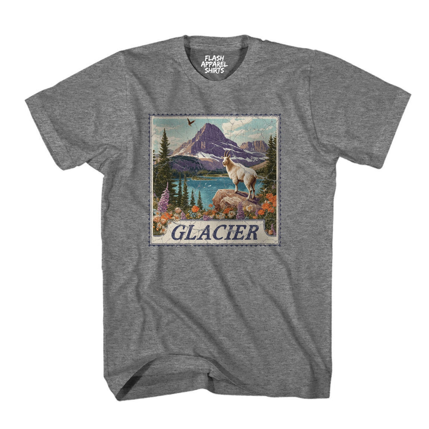 Glacier National Park Shirt Montana Stamp TShirt USA Camping Hiking T-Shirt Outdoor Wildlife Nature Tee Small to 5XL