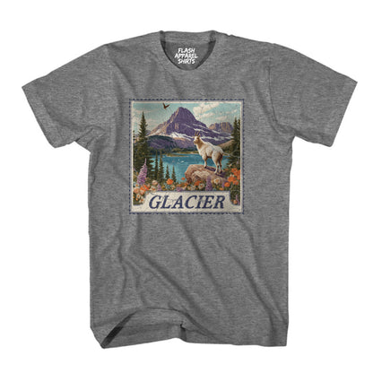 Glacier National Park Shirt Montana Stamp TShirt USA Camping Hiking T-Shirt Outdoor Wildlife Nature Tee Small to 5XL