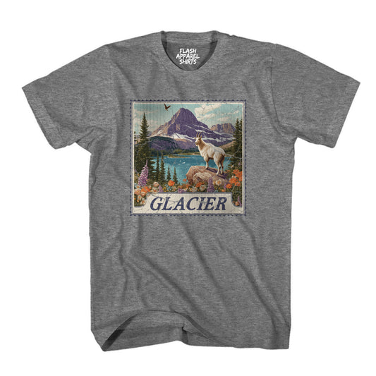 Glacier National Park Shirt Montana Stamp TShirt USA Camping Hiking T-Shirt Outdoor Wildlife Nature Tee Small to 5XL