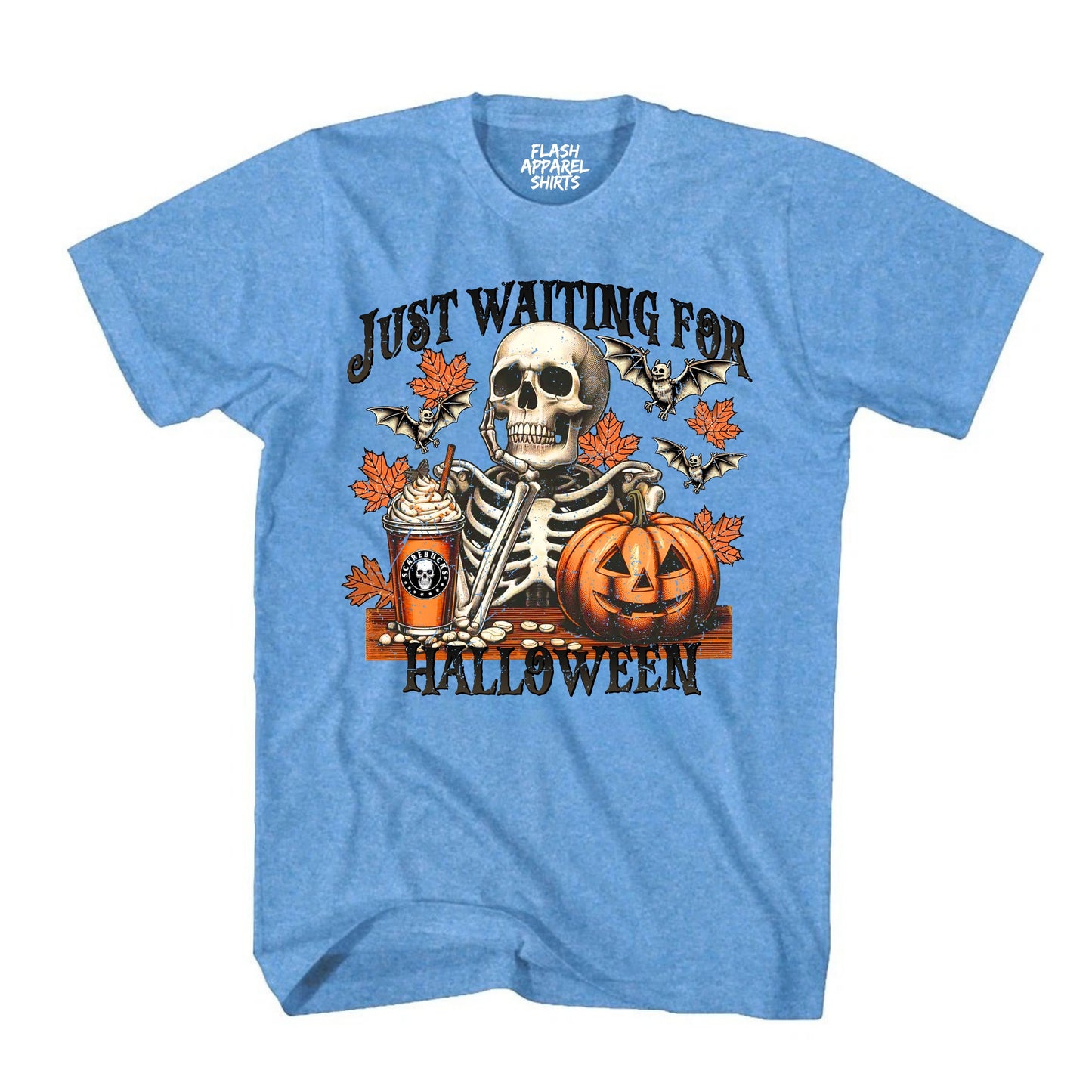Halloween Just Waiting for Halloween Shirt Unisex Vintage Retro Skeleton Pumpkin Spooky Scary Funny Tee Costume T-Shirt Novelty Gift T Shirt