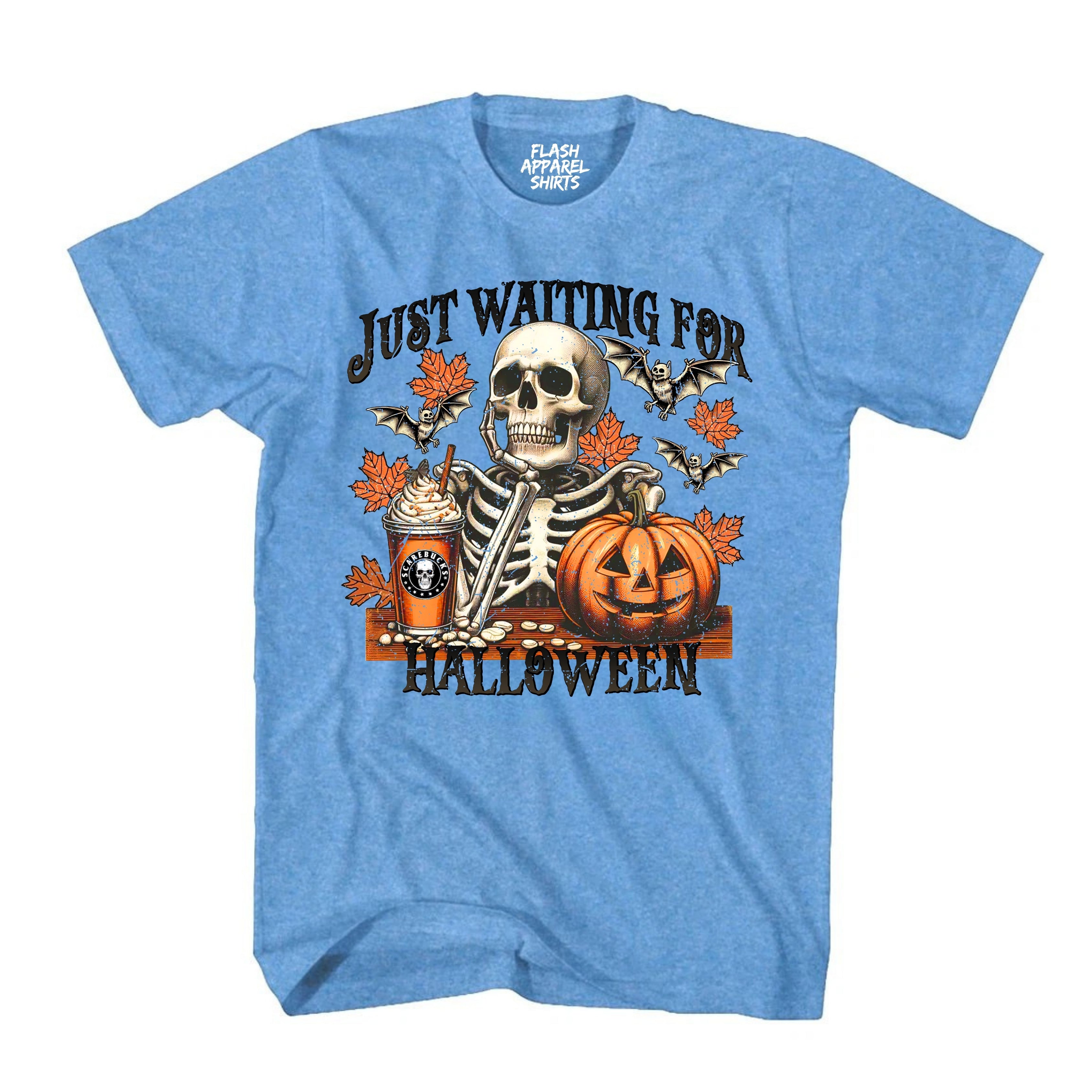 Halloween Just Waiting for Halloween Shirt Unisex Vintage Retro Skeleton Pumpkin Spooky Scary Funny Tee Costume T-Shirt Novelty Gift T Shirt