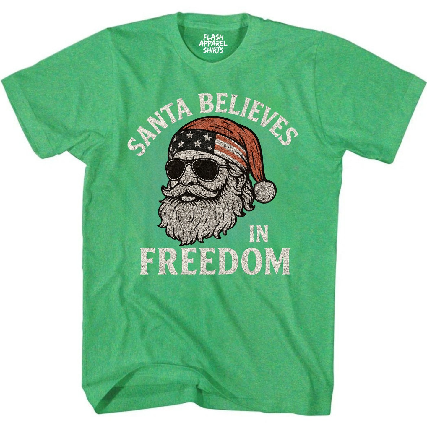 Merry Christmas Santa Believes in Freedom Shirt USA Patriotic America Vintage T-Shirt Novelty Funny Unisex Holiday Spirit Tee Party Gift Size Small to 5XL