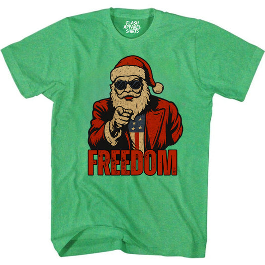Merry Christmas Freedom Shirt Santa USA Patriotic America Vintage T-Shirt Novelty Funny Unisex Holiday Spirit Tee Party Gift Size Small to 5XL