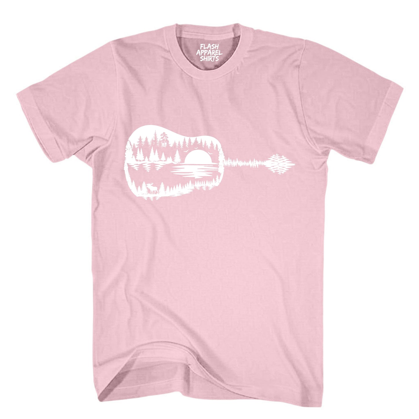 Guitar Lake Shadow Shirt Love Guitar Musician Reflection Water Moon Wilderness T-Shirt Novelty Tee White