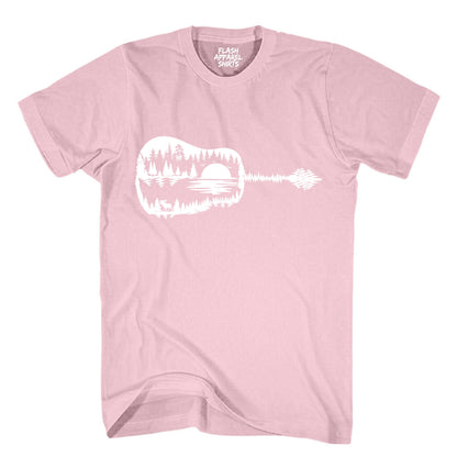Guitar Lake Shadow Shirt Love Guitar Musician Reflection Water Moon Wilderness T-Shirt Novelty Tee White