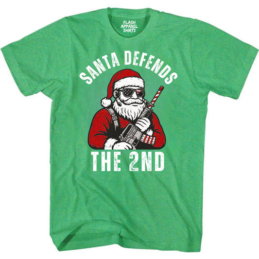 Merry Christmas Santa Defends the 2nd Amendment Shirt USA Patriotic America Vintage T-Shirt Novelty Funny Unisex Holiday Spirit Tee Party Gift Size Small to 5XL