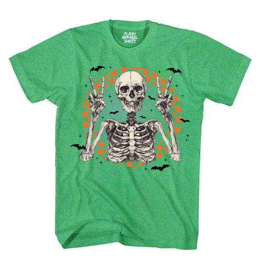 Halloween Shirt Vintage Retro Skeleton Peace Spooky Scary Funny Tee Costume T-Shirt Novelty Gift T Shirt