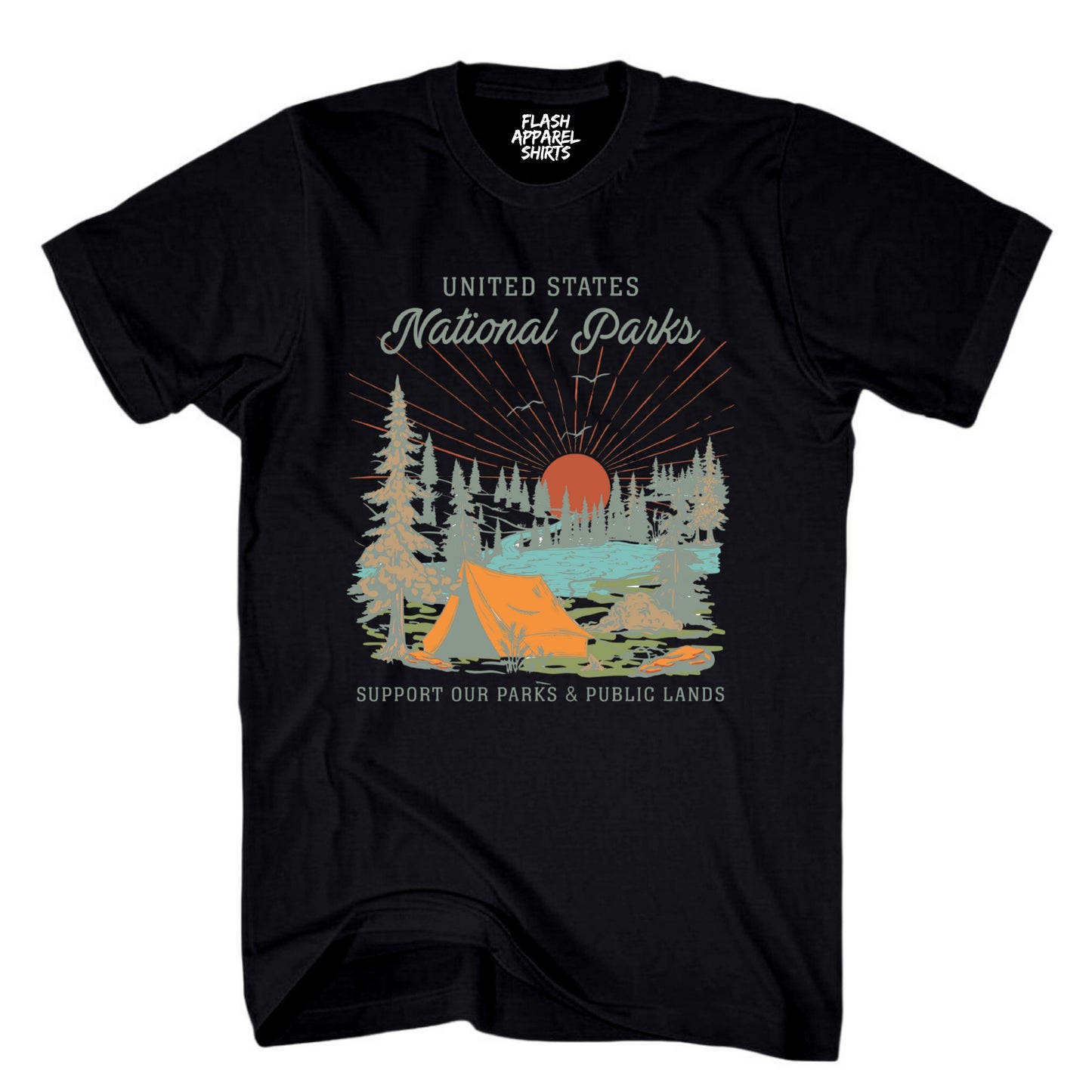 USA National Parks Shirt Support our Parks & Public Land Trees Tent Camping & Hiking T-Shirt Outdoor Wildlife Nature Tee