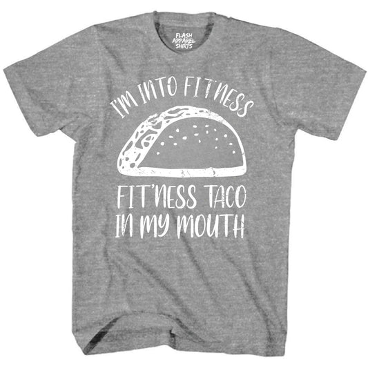 Mens Novelty Shirt Im Into Fitness Taco in My Mouth T-Shirt Funny Retro Vintage Tee Graphic Fathers Day Holiday Spirit Party Gift Small to 5XL