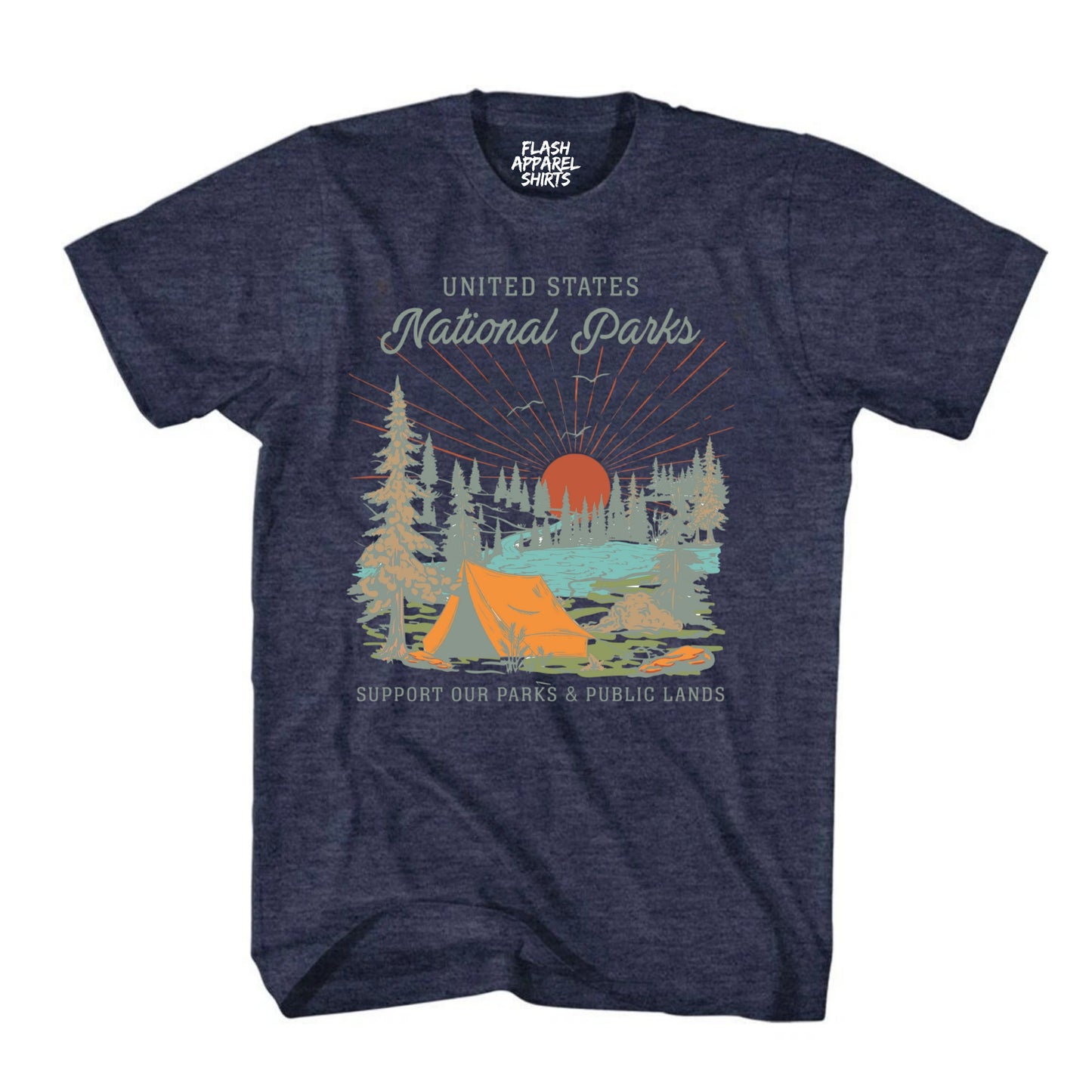 USA National Parks Shirt Support our Parks & Public Land Trees Tent Camping & Hiking T-Shirt Outdoor Wildlife Nature Tee