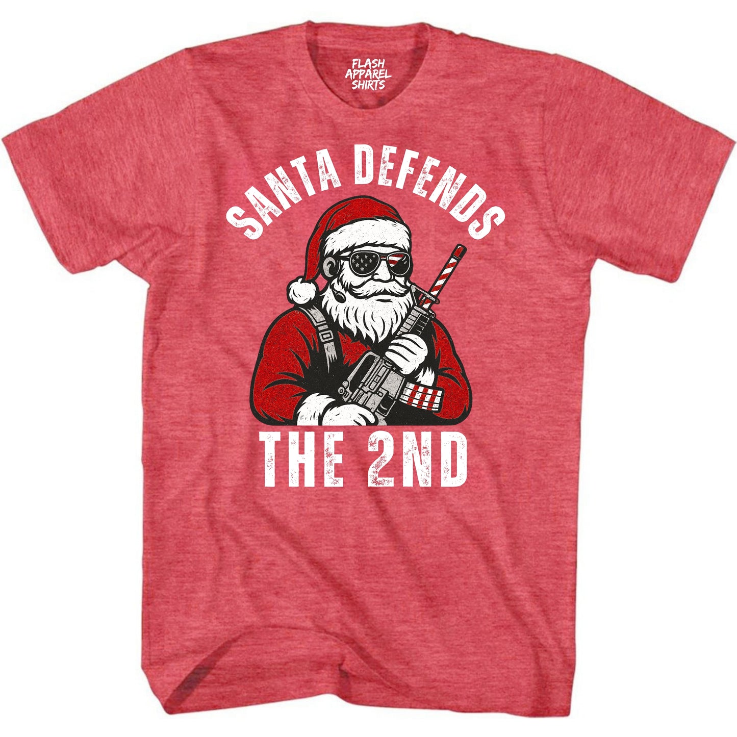 Merry Christmas Santa Defends the 2nd Amendment Shirt USA Patriotic America Vintage T-Shirt Novelty Funny Unisex Holiday Spirit Tee Party Gift Size Small to 5XL