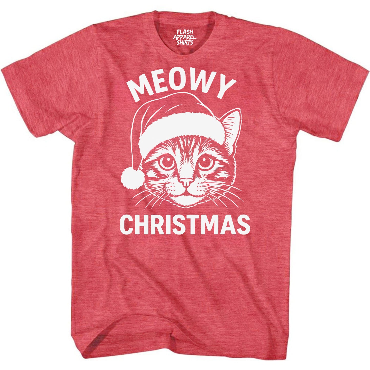 Merry Christmas Cat Novelty Shirt Meowy Christmas Funny Unisex Holiday T-Shirt Spirit Tee Party Gift Size Small to 5XL