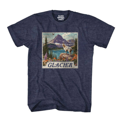 Glacier National Park Shirt Montana Stamp TShirt USA Camping Hiking T-Shirt Outdoor Wildlife Nature Tee Small to 5XL