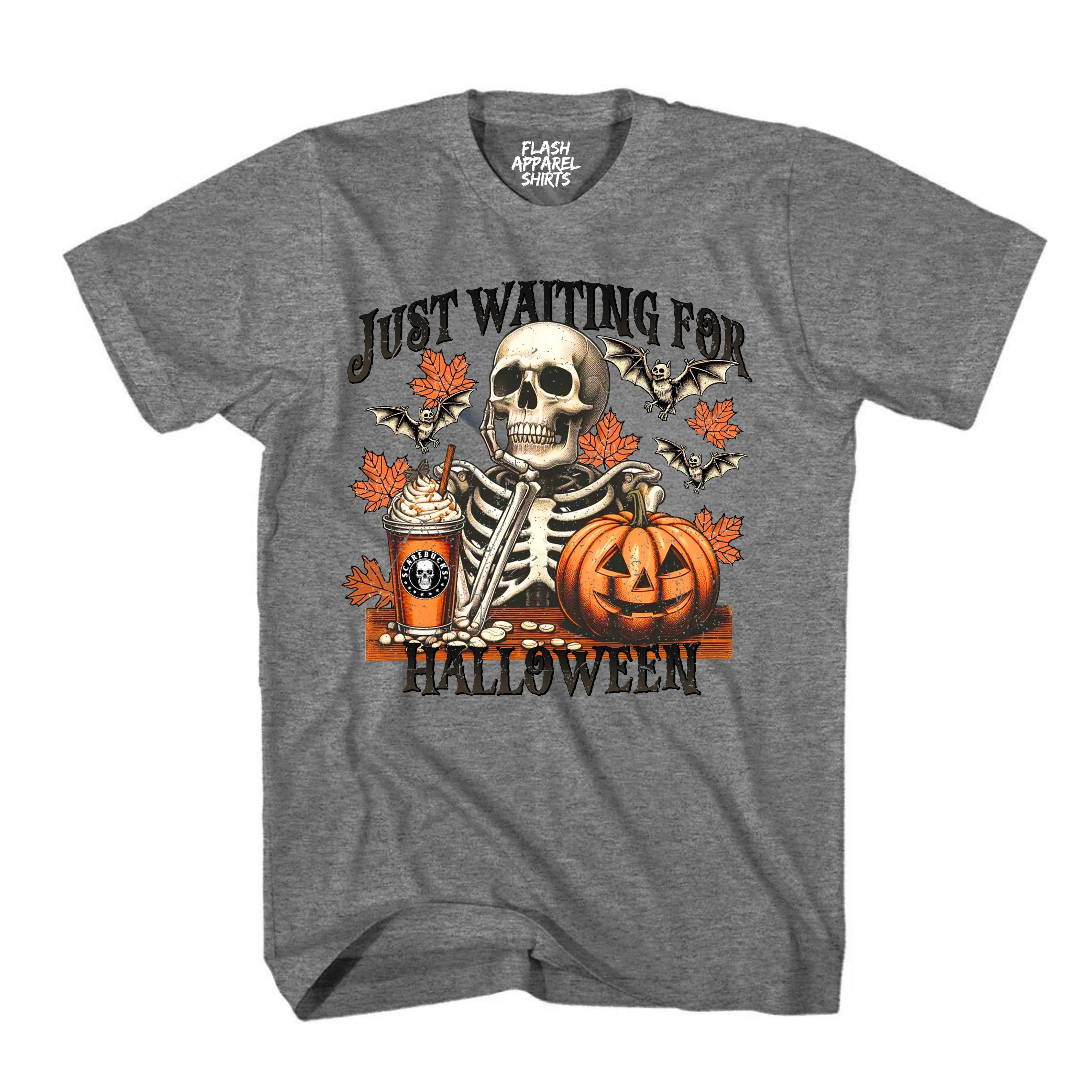 Halloween Just Waiting for Halloween Shirt Unisex Vintage Retro Skeleton Pumpkin Spooky Scary Funny Tee Costume T-Shirt Novelty Gift T Shirt