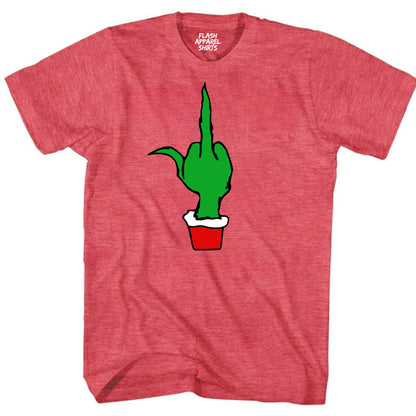 Christmas Green Finger Holiday T-Shirt Middle Finger Shirt Novelty Tee Small to 5XL