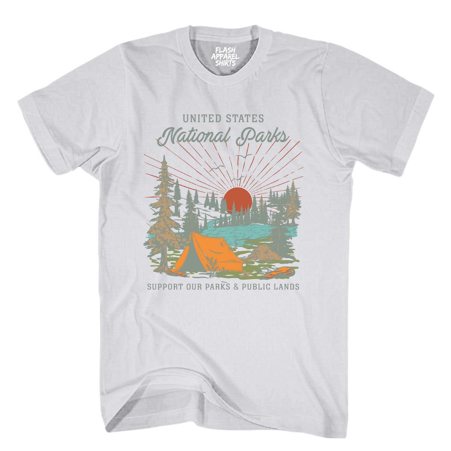 USA National Parks Shirt Support our Parks & Public Land Trees Tent Camping & Hiking T-Shirt Outdoor Wildlife Nature Tee