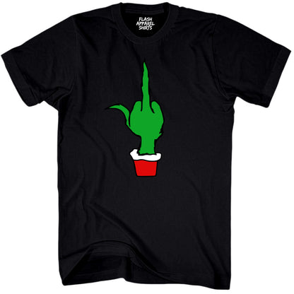Christmas Green Finger Holiday T-Shirt Middle Finger Shirt Novelty Tee Small to 5XL