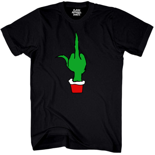 Christmas Green Finger Holiday T-Shirt Middle Finger Shirt Novelty Tee Small to 5XL