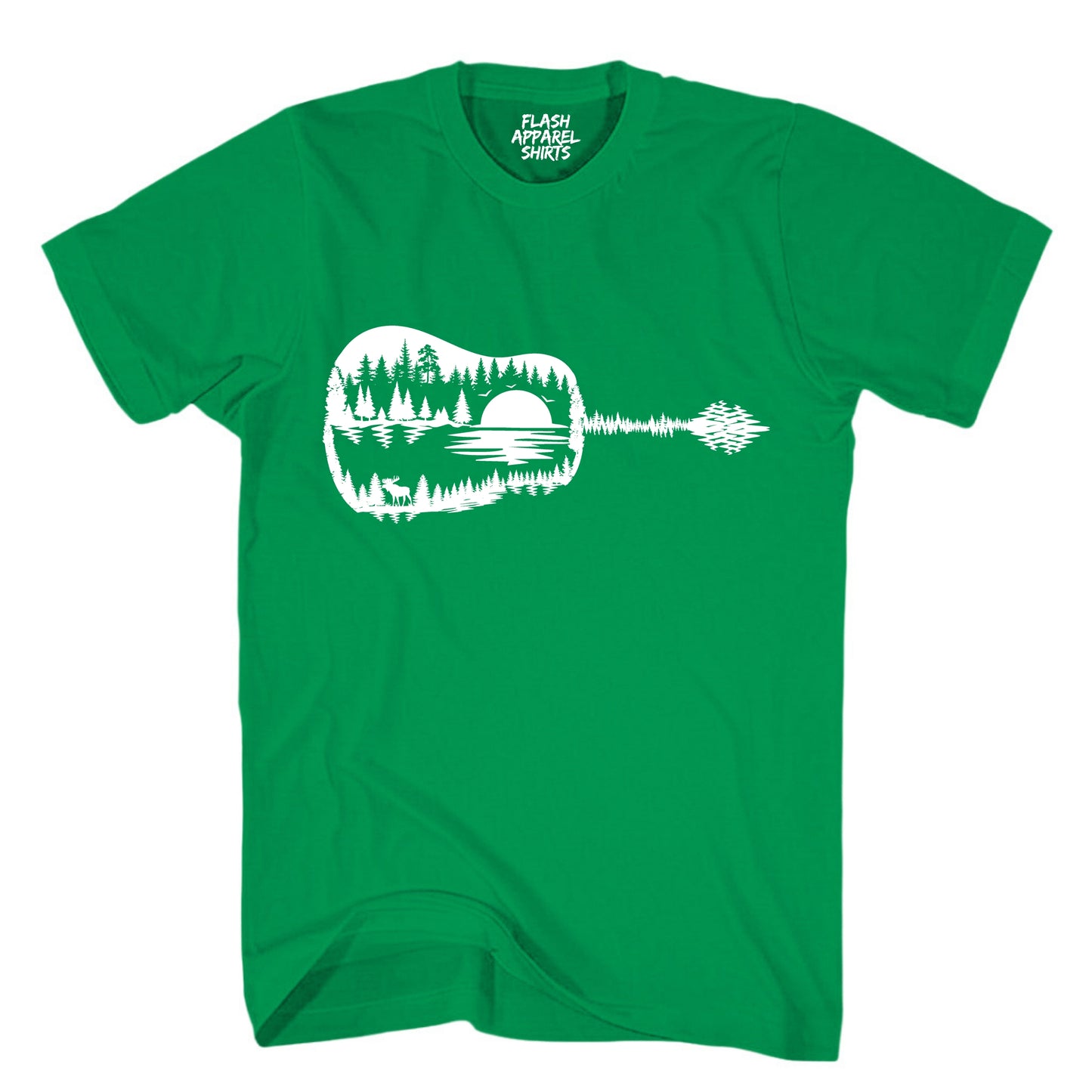 Guitar Lake Shadow Shirt Love Guitar Musician Reflection Water Moon Wilderness T-Shirt Novelty Tee White
