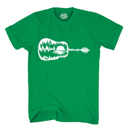 Guitar Lake Shadow Shirt Love Guitar Musician Reflection Water Moon Wilderness T-Shirt Novelty Tee White