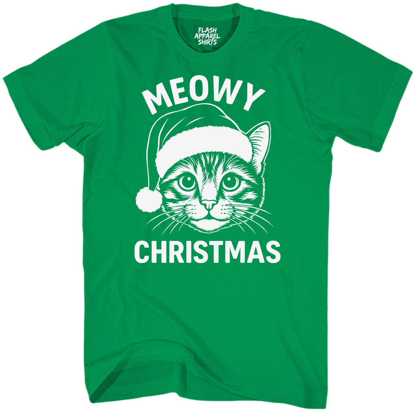 Merry Christmas Cat Novelty Shirt Meowy Christmas Funny Unisex Holiday T-Shirt Spirit Tee Party Gift Size Small to 5XL