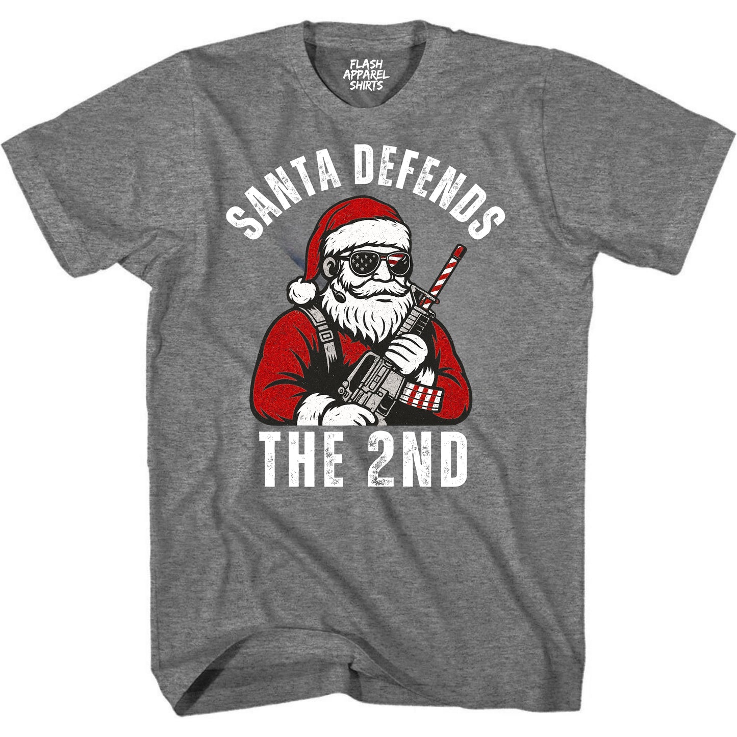 Merry Christmas Santa Defends the 2nd Amendment Shirt USA Patriotic America Vintage T-Shirt Novelty Funny Unisex Holiday Spirit Tee Party Gift Size Small to 5XL