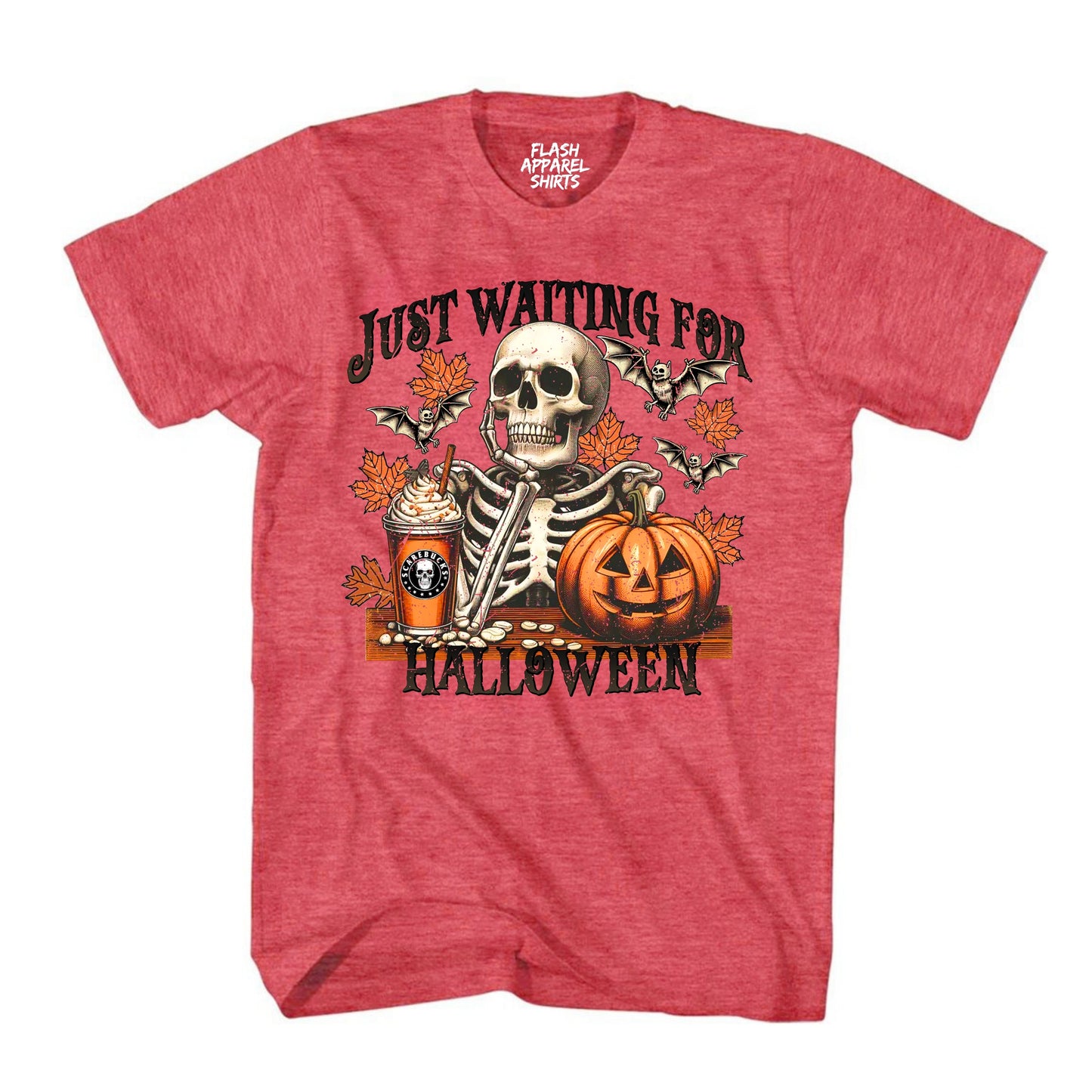 Halloween Just Waiting for Halloween Shirt Unisex Vintage Retro Skeleton Pumpkin Spooky Scary Funny Tee Costume T-Shirt Novelty Gift T Shirt
