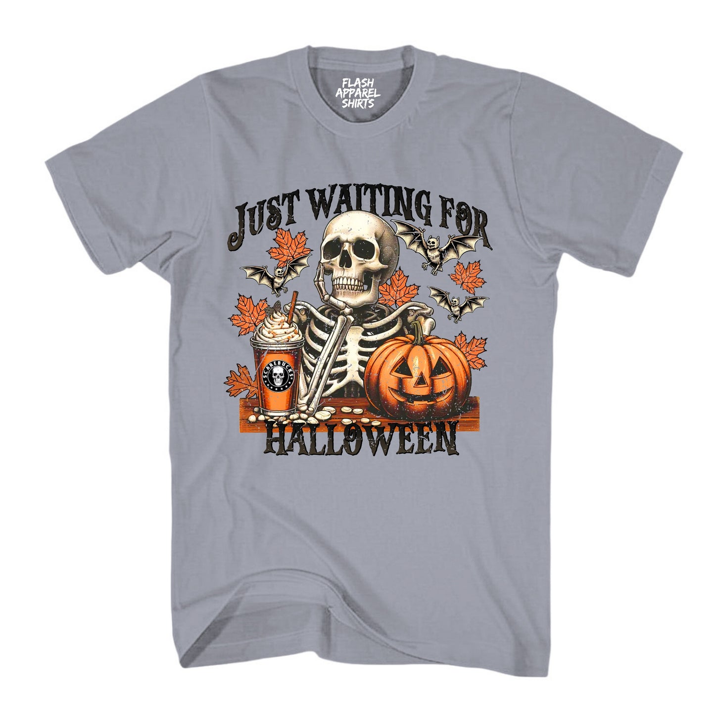 Halloween Just Waiting for Halloween Shirt Unisex Vintage Retro Skeleton Pumpkin Spooky Scary Funny Tee Costume T-Shirt Novelty Gift T Shirt