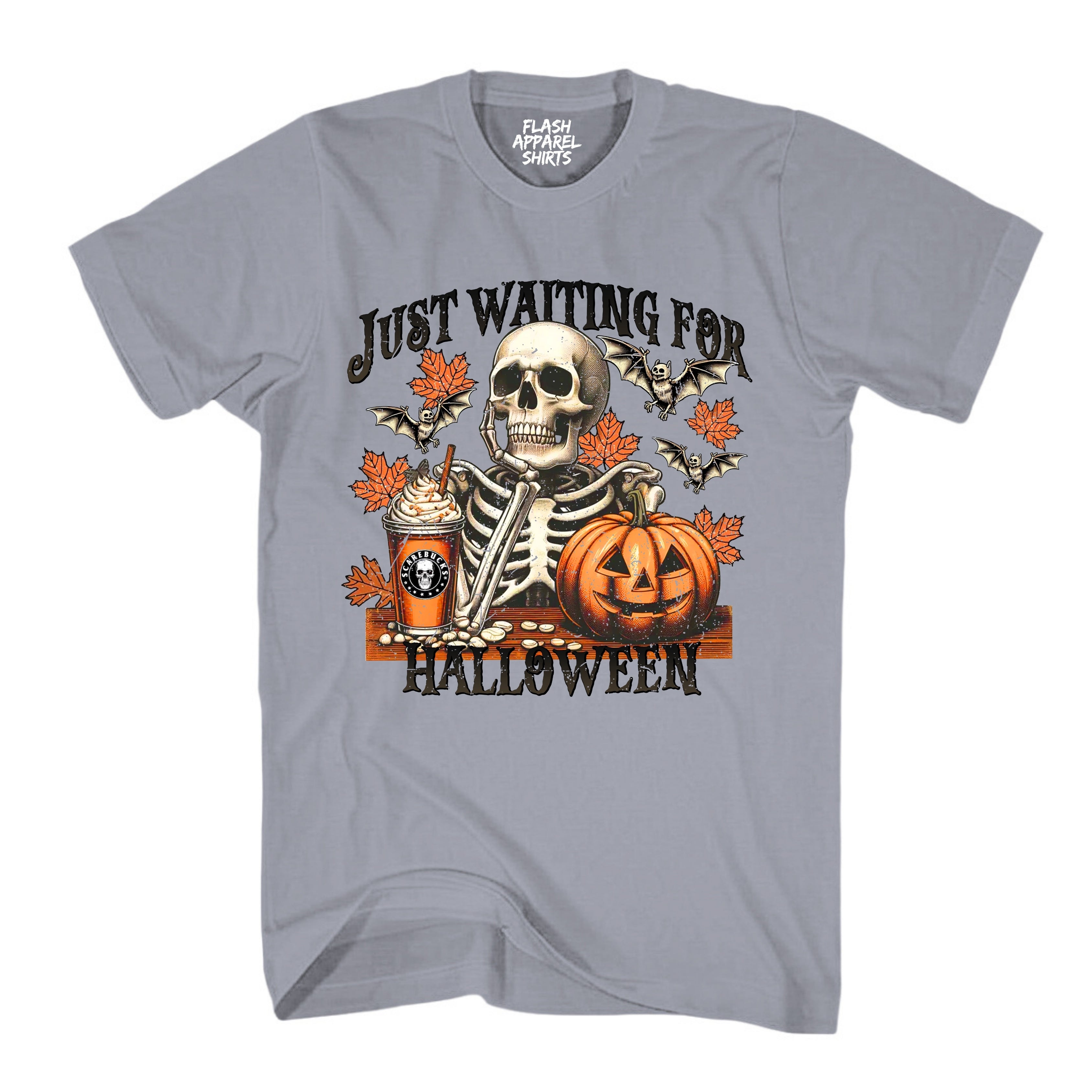 Halloween Just Waiting for Halloween Shirt Unisex Vintage Retro Skeleton Pumpkin Spooky Scary Funny Tee Costume T-Shirt Novelty Gift T Shirt