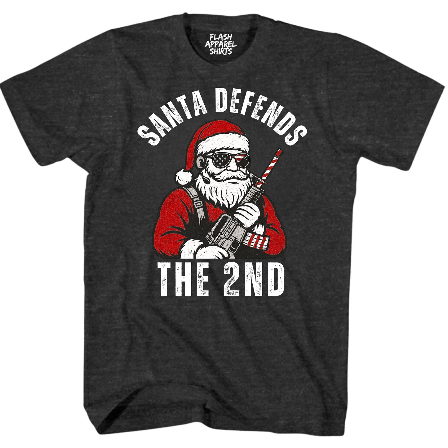 Merry Christmas Santa Defends the 2nd Amendment Shirt USA Patriotic America Vintage T-Shirt Novelty Funny Unisex Holiday Spirit Tee Party Gift Size Small to 5XL