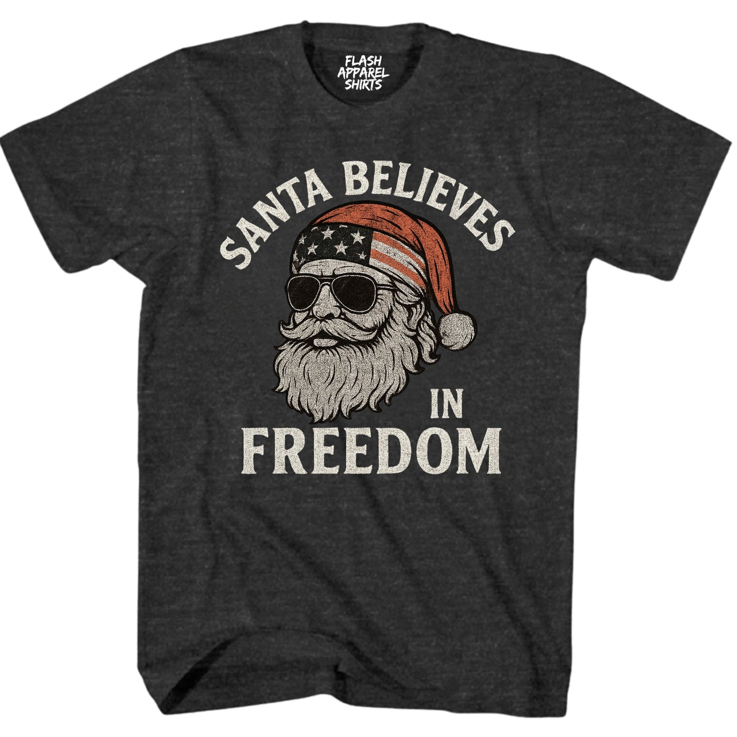 Merry Christmas Santa Believes in Freedom Shirt USA Patriotic America Vintage T-Shirt Novelty Funny Unisex Holiday Spirit Tee Party Gift Size Small to 5XL