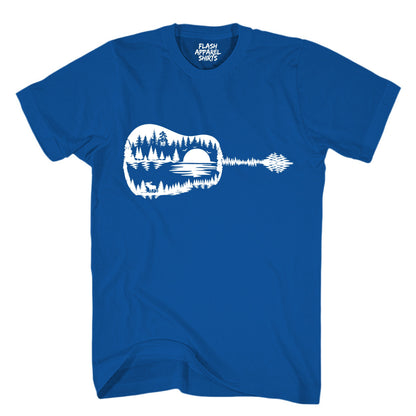 Guitar Lake Shadow Shirt Love Guitar Musician Reflection Water Moon Wilderness T-Shirt Novelty Tee White