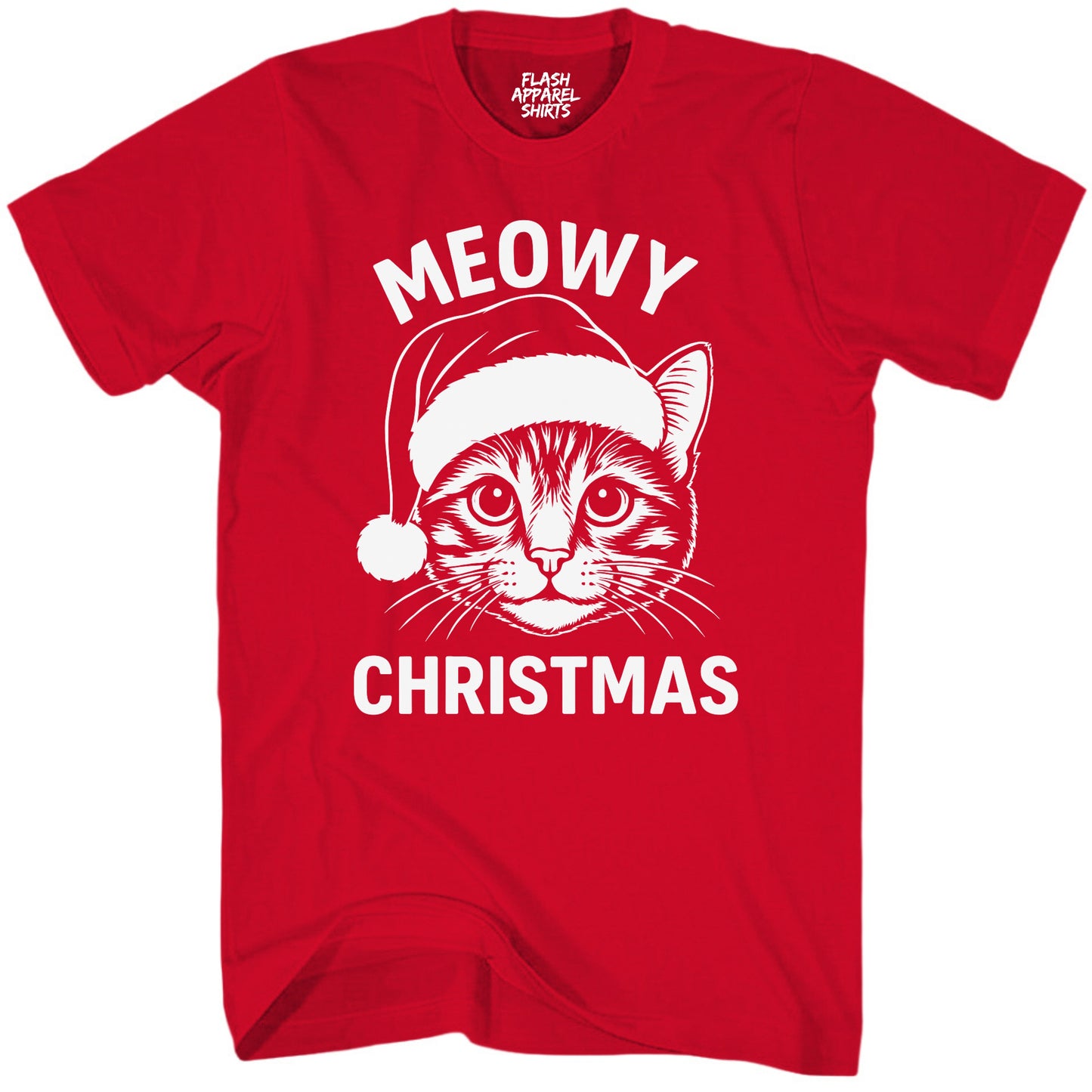 Merry Christmas Cat Novelty Shirt Meowy Christmas Funny Unisex Holiday T-Shirt Spirit Tee Party Gift Size Small to 5XL