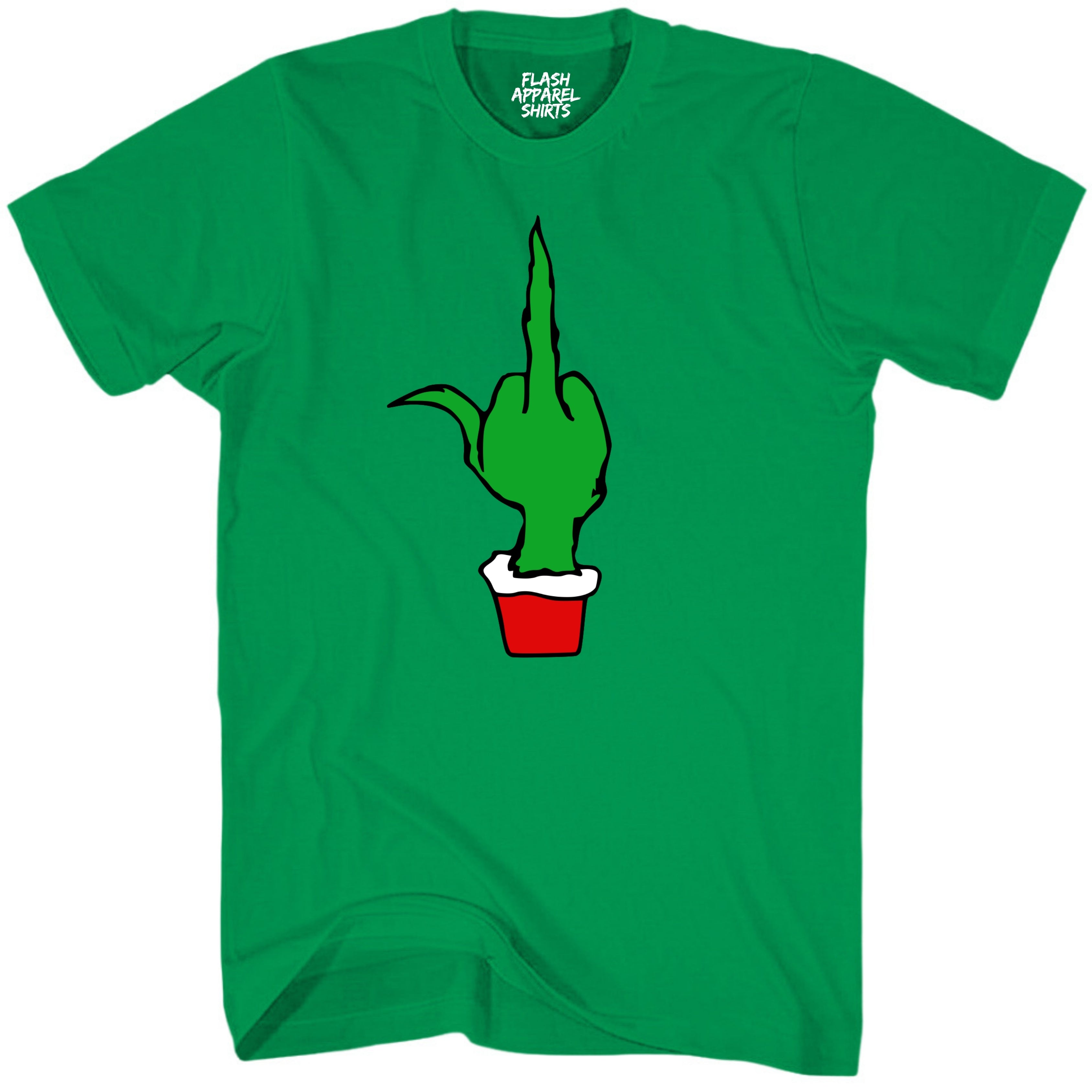 Christmas Green Finger Holiday T-Shirt Middle Finger Shirt Novelty Tee Small to 5XL