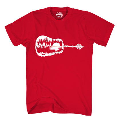 Guitar Lake Shadow Shirt Love Guitar Musician Reflection Water Moon Wilderness T-Shirt Novelty Tee White