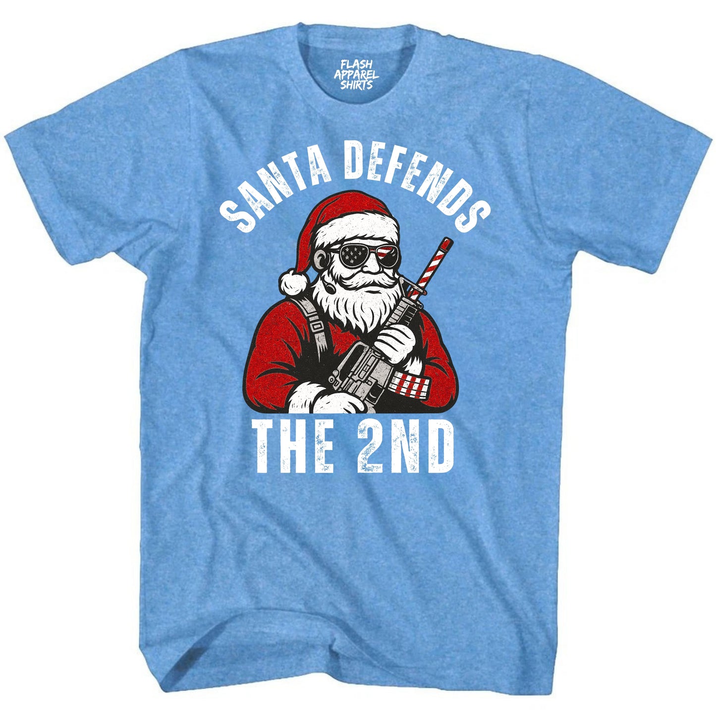 Merry Christmas Santa Defends the 2nd Amendment Shirt USA Patriotic America Vintage T-Shirt Novelty Funny Unisex Holiday Spirit Tee Party Gift Size Small to 5XL