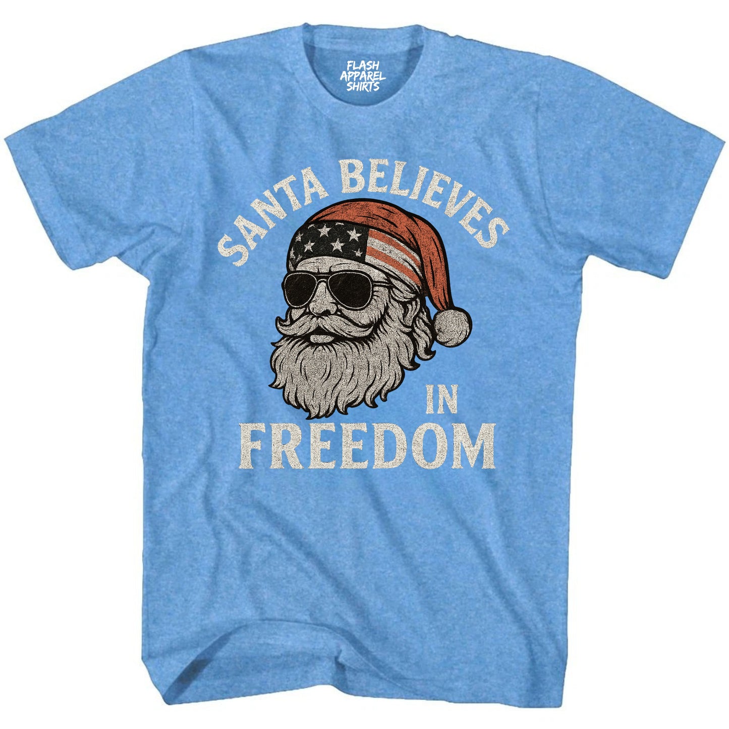 Merry Christmas Santa Believes in Freedom Shirt USA Patriotic America Vintage T-Shirt Novelty Funny Unisex Holiday Spirit Tee Party Gift Size Small to 5XL