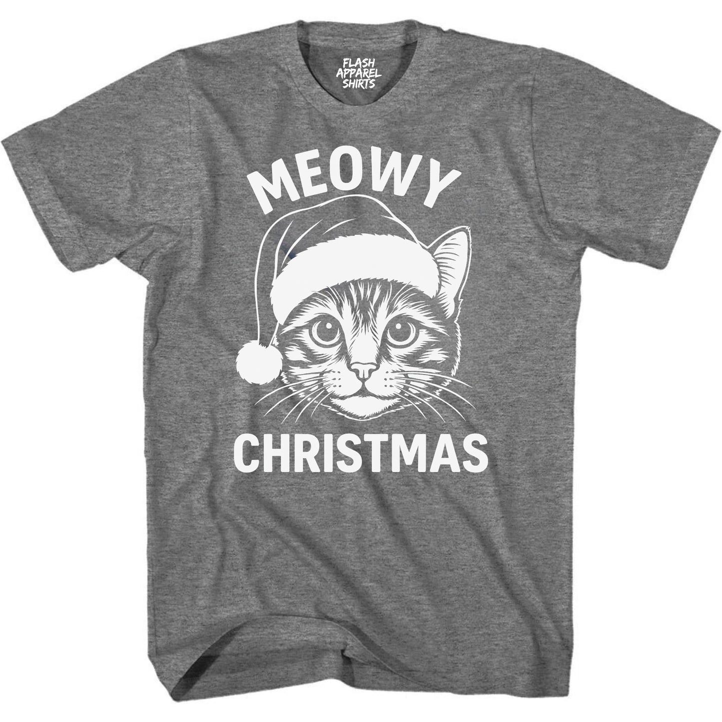 Merry Christmas Cat Novelty Shirt Meowy Christmas Funny Unisex Holiday T-Shirt Spirit Tee Party Gift Size Small to 5XL