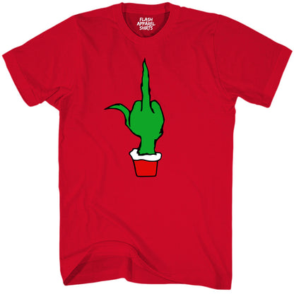 Christmas Green Finger Holiday T-Shirt Middle Finger Shirt Novelty Tee Small to 5XL