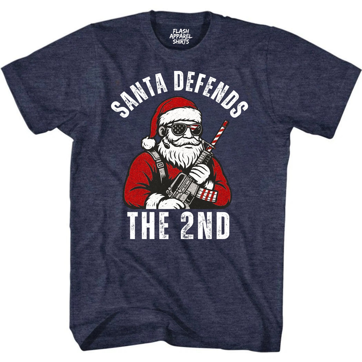 Merry Christmas Santa Defends the 2nd Amendment Shirt USA Patriotic America Vintage T-Shirt Novelty Funny Unisex Holiday Spirit Tee Party Gift Size Small to 5XL