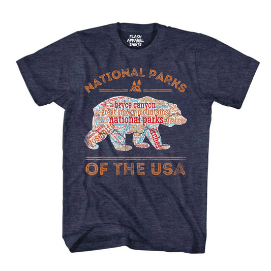 National Parks Shirt USA Park Map Walking Bear Camping & Hiking T-Shirt Outdoor Wildlife Nature Tee
