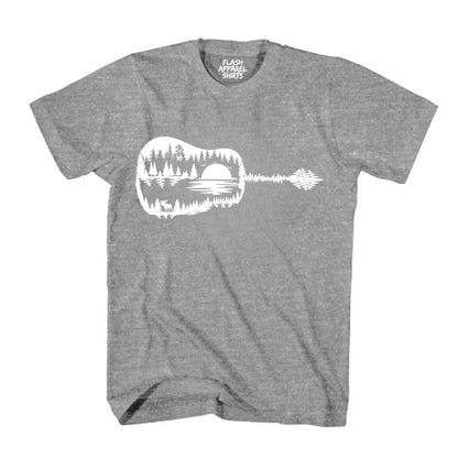 Guitar Lake Shadow Shirt Love Guitar Musician Reflection Water Moon Wilderness T-Shirt Novelty Tee White