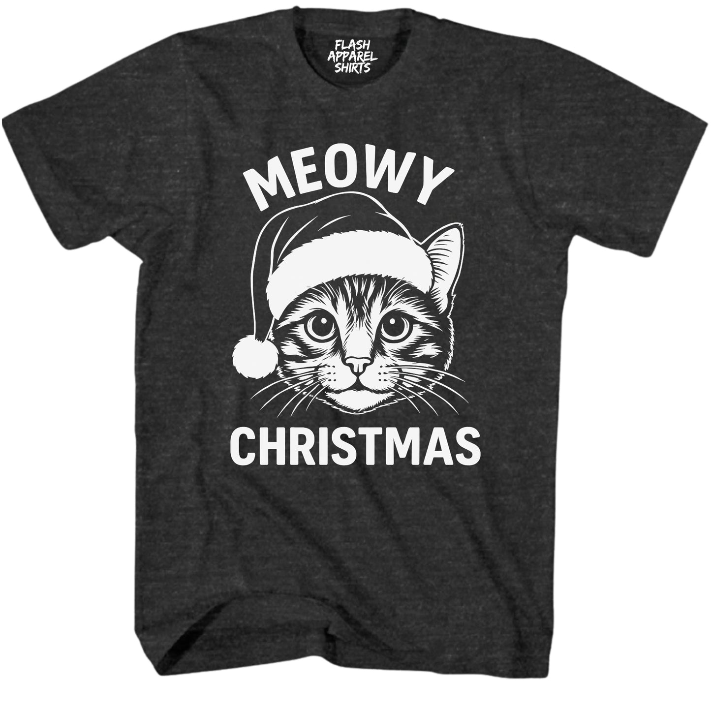 Merry Christmas Cat Novelty Shirt Meowy Christmas Funny Unisex Holiday T-Shirt Spirit Tee Party Gift Size Small to 5XL