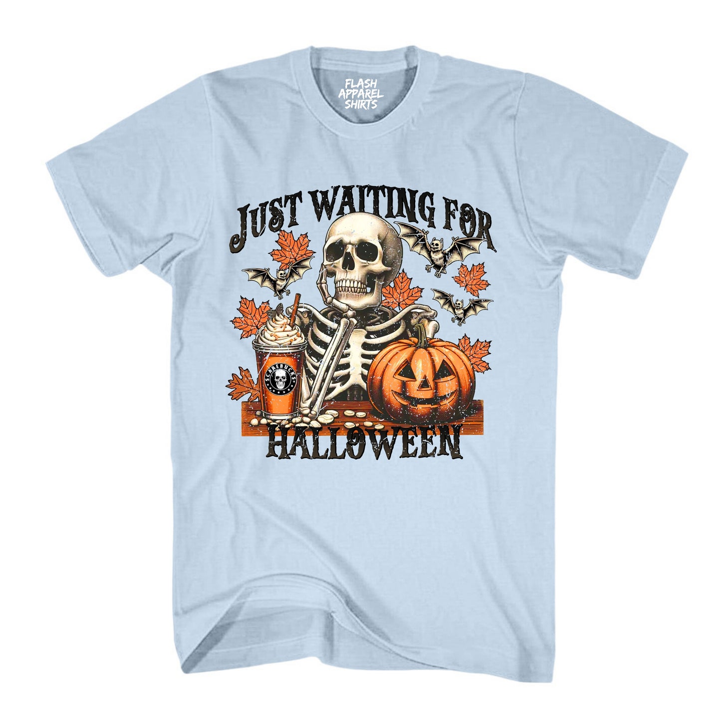 Halloween Just Waiting for Halloween Shirt Unisex Vintage Retro Skeleton Pumpkin Spooky Scary Funny Tee Costume T-Shirt Novelty Gift T Shirt