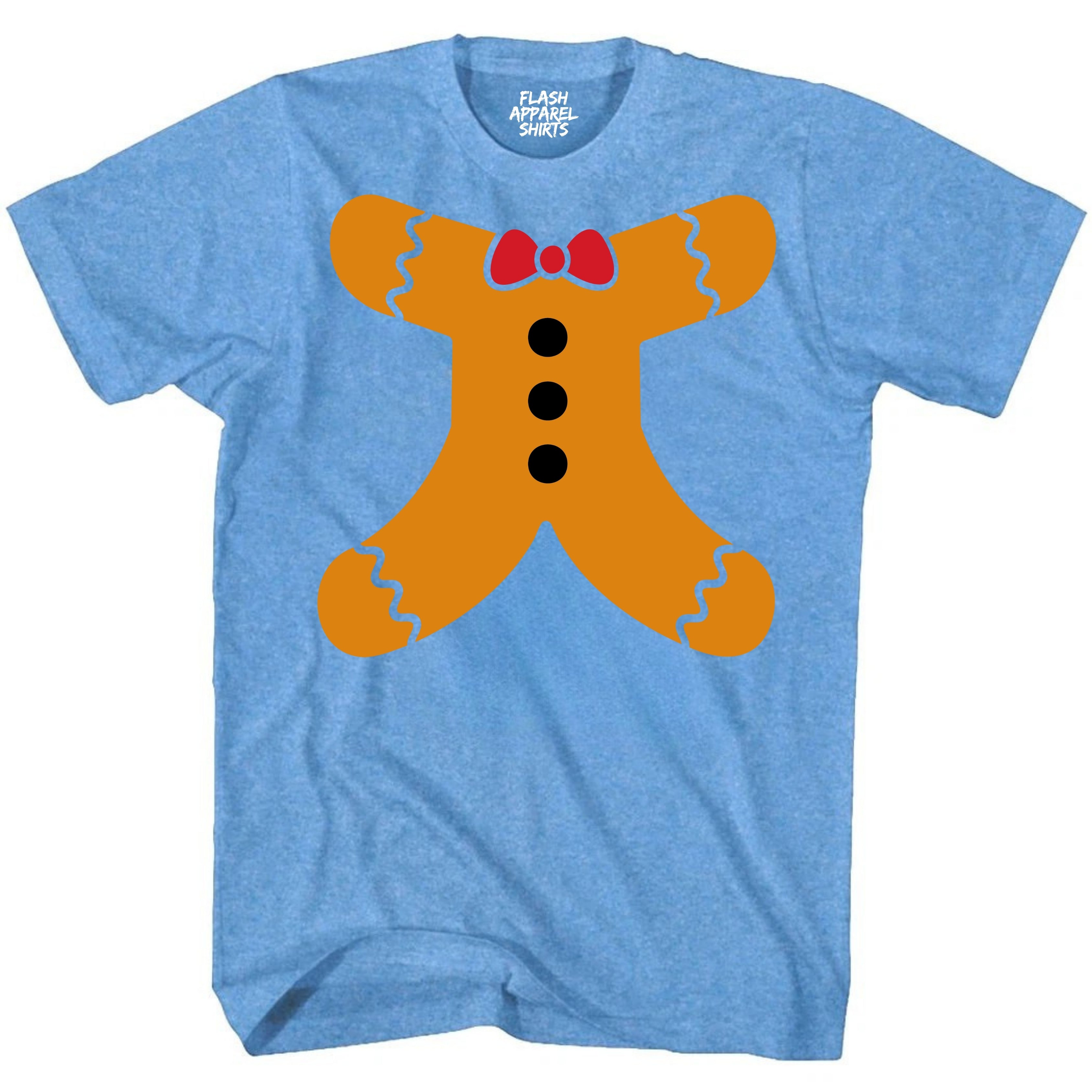 Merry Christmas Gingerbread Man Body Costume Shirt Unisex T-Shirt Holiday Spirit Novelty Tee Party Size Small to 5XL