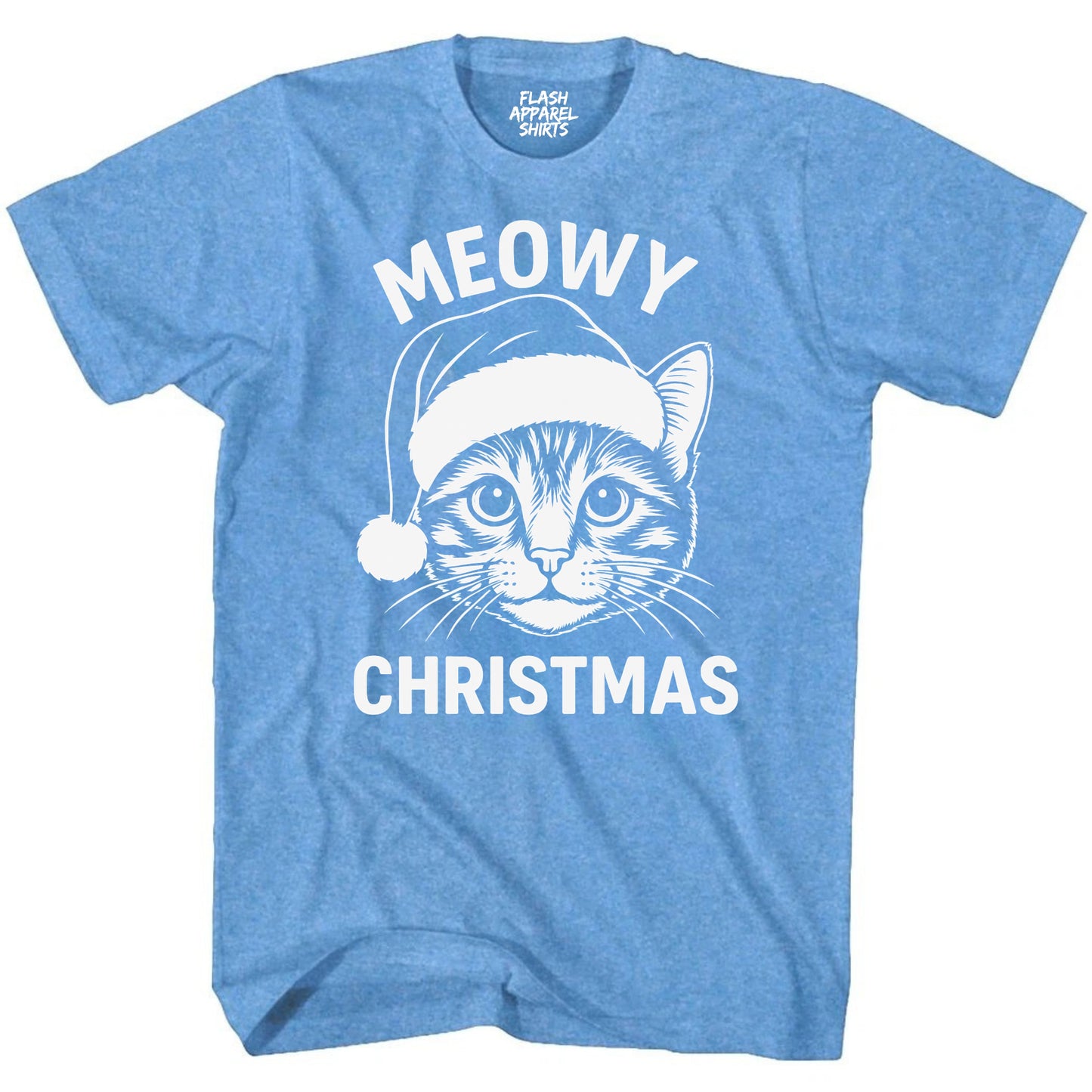 Merry Christmas Cat Novelty Shirt Meowy Christmas Funny Unisex Holiday T-Shirt Spirit Tee Party Gift Size Small to 5XL