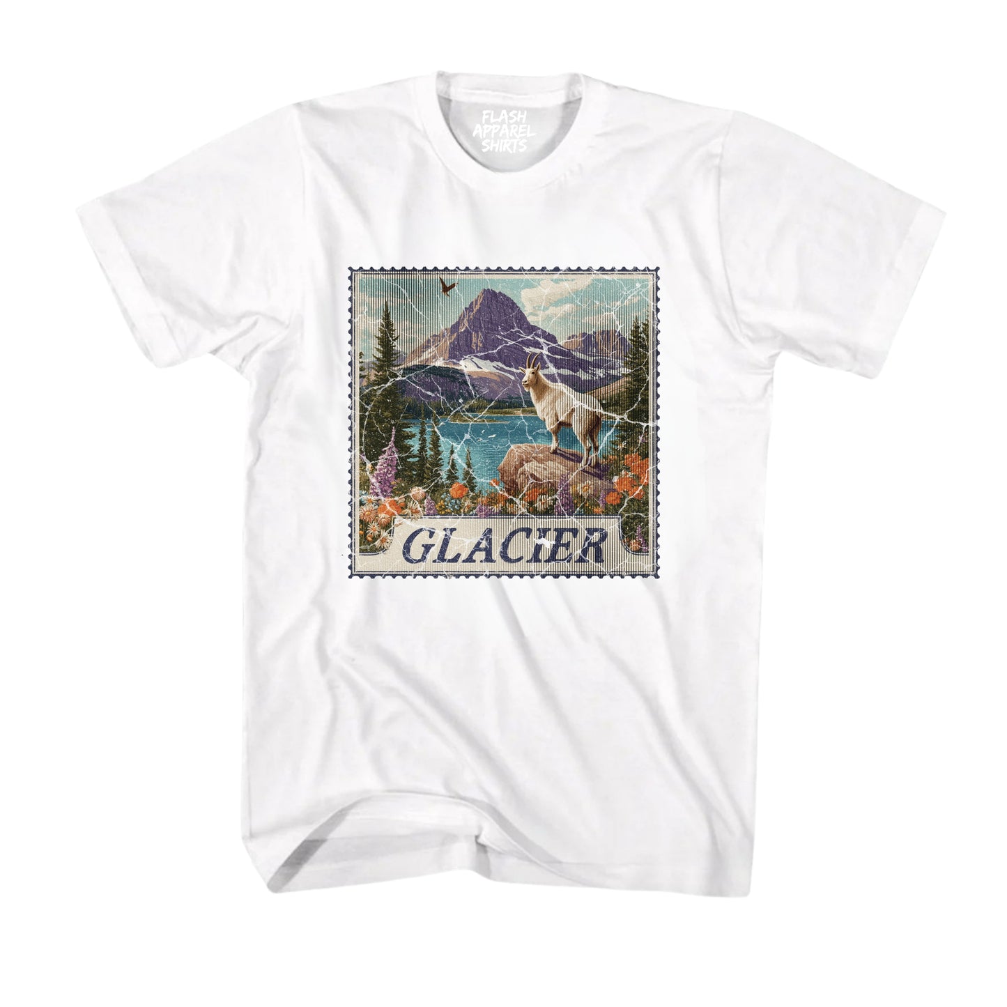 Glacier National Park Shirt Montana Stamp TShirt USA Camping Hiking T-Shirt Outdoor Wildlife Nature Tee Small to 5XL
