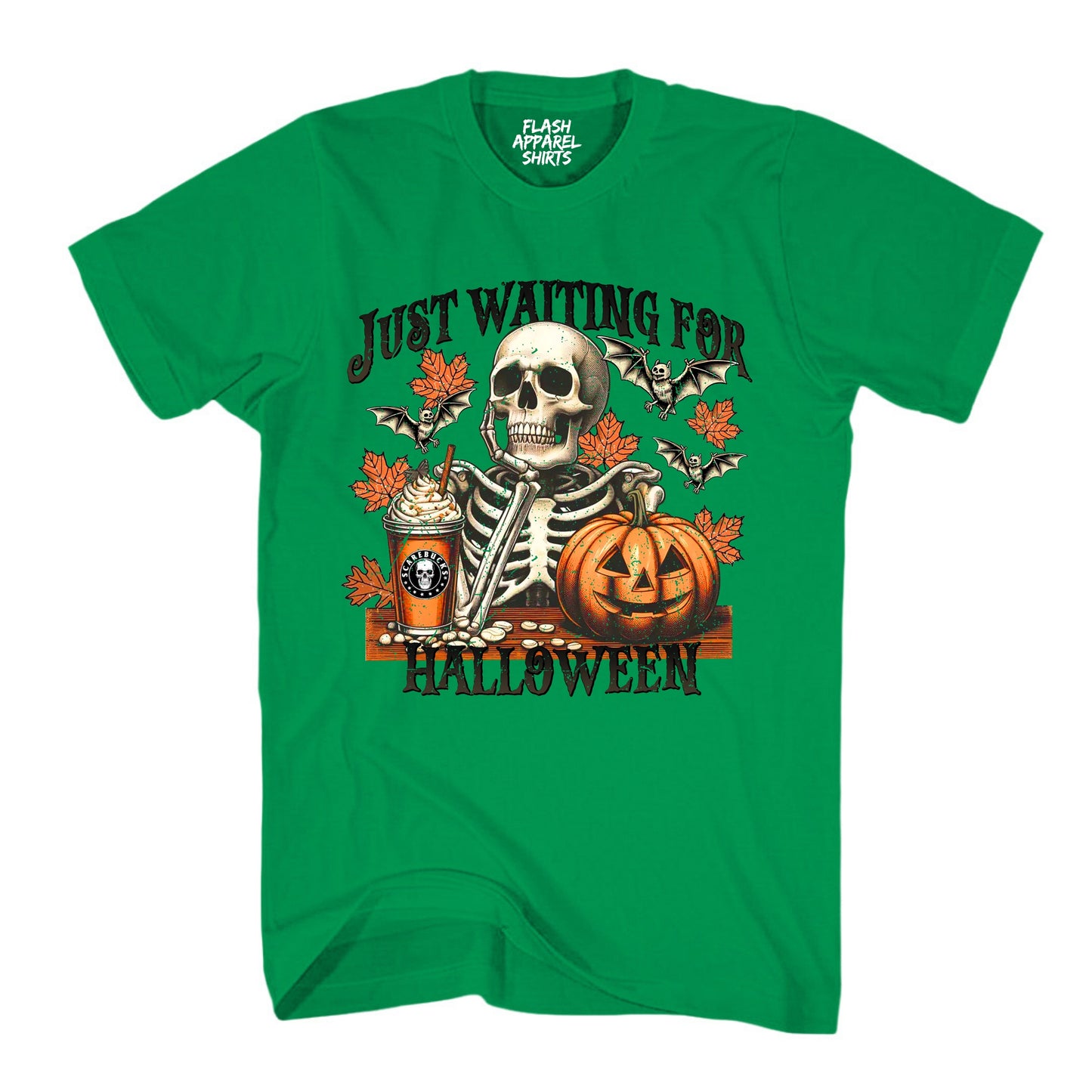 Halloween Just Waiting for Halloween Shirt Unisex Vintage Retro Skeleton Pumpkin Spooky Scary Funny Tee Costume T-Shirt Novelty Gift T Shirt