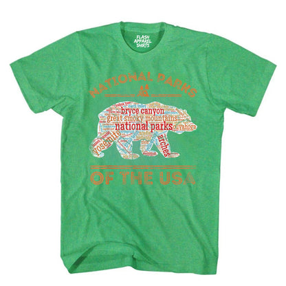 National Parks Shirt USA Park Map Walking Bear Camping & Hiking T-Shirt Outdoor Wildlife Nature Tee